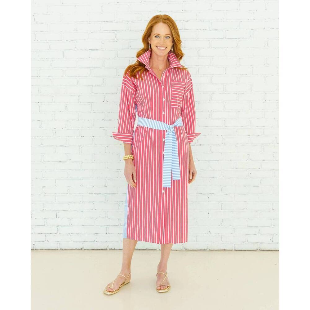 NEW CARYN LAWN libby stripe midi dress in red